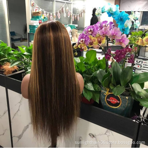 Highlight Wig Honey Brown Ombre Human Hair Wigs For Black Women 13X4 Straight Lace Front Transparent HD Lace Frontal Wigs